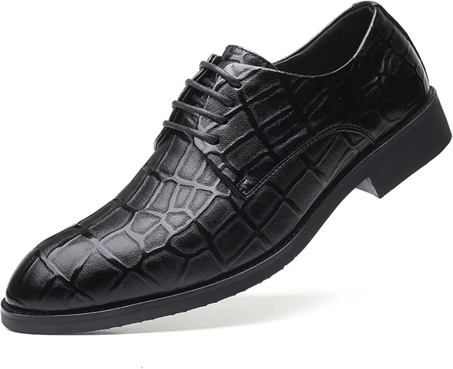 Single Season Dress Shoes for Men Lace Up Round Toe Derby Shoes Vegan Leather Block Heel Low Top Anti-Slip Party Very Popular Among Young People