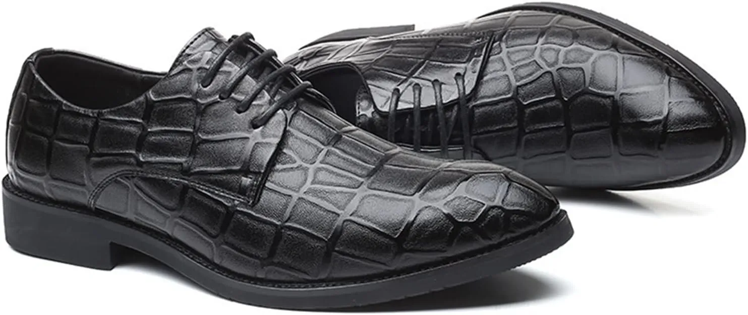 Single Season Dress Shoes for Men Lace Up Round Toe Derby Shoes Vegan Leather Block Heel Low Top Anti-Slip Party Very Popular Among Young People