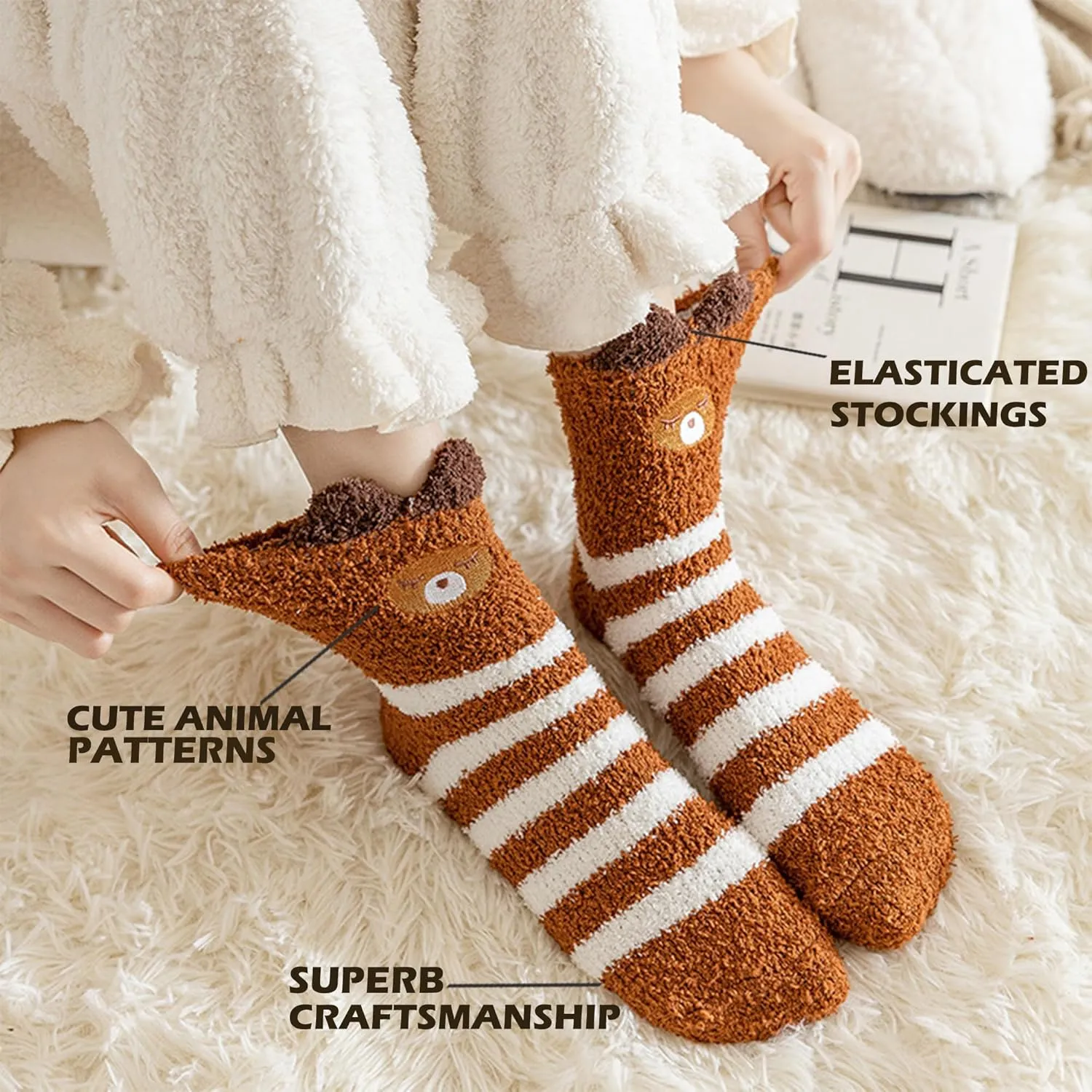 SISOSOCK Fuzzy Socks for Women Cute Cat Paw Socks Women Winter Fluffy Cozy Slipper Socks With Gift Box for Women Girls