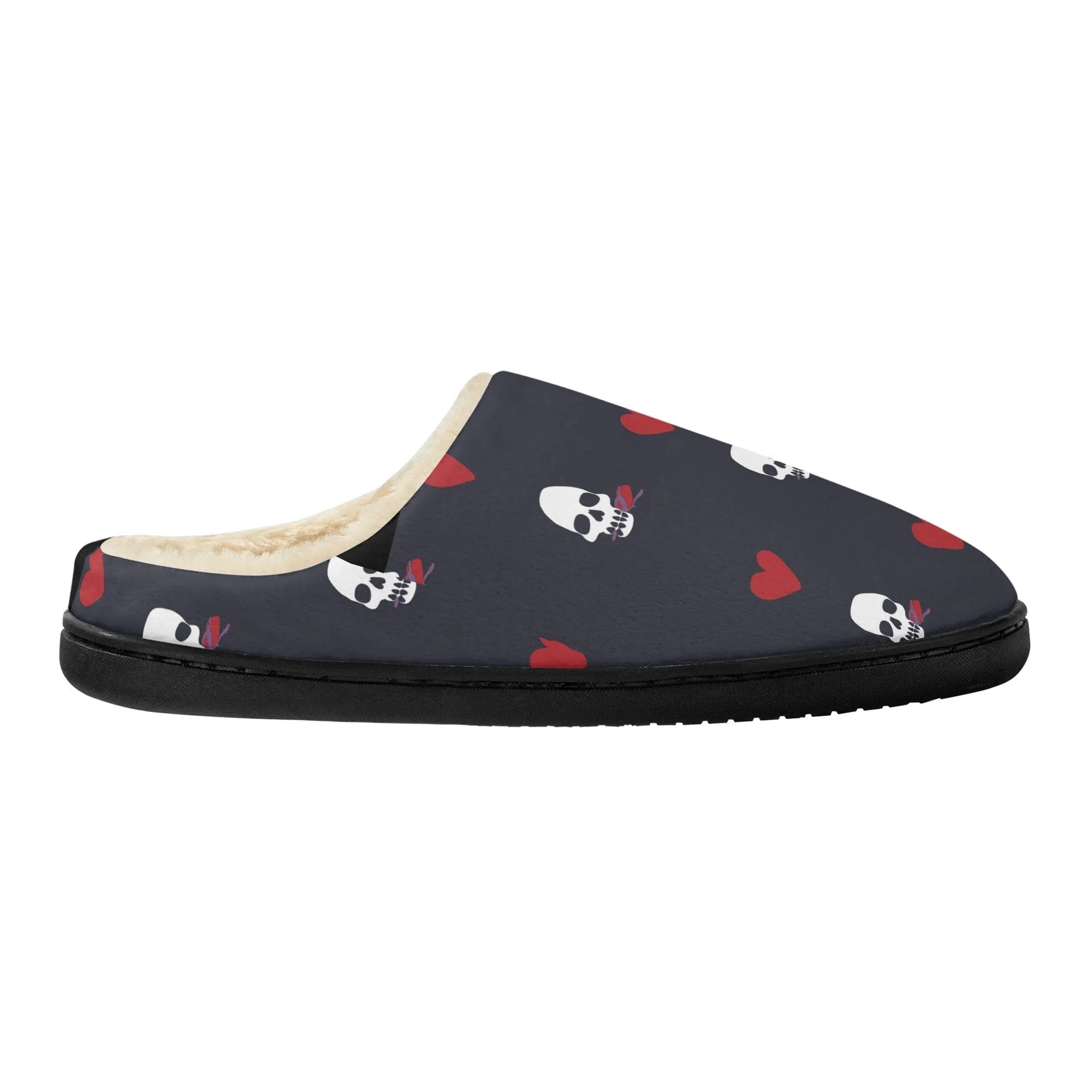 Skulls & Red Roses Fluffy Winter Slipper Room Shoes