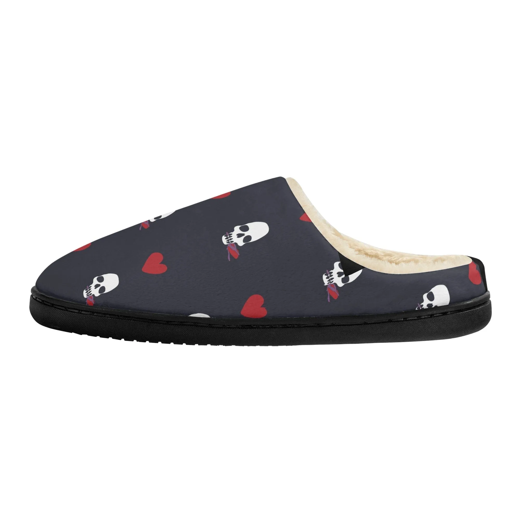 Skulls & Red Roses Fluffy Winter Slipper Room Shoes