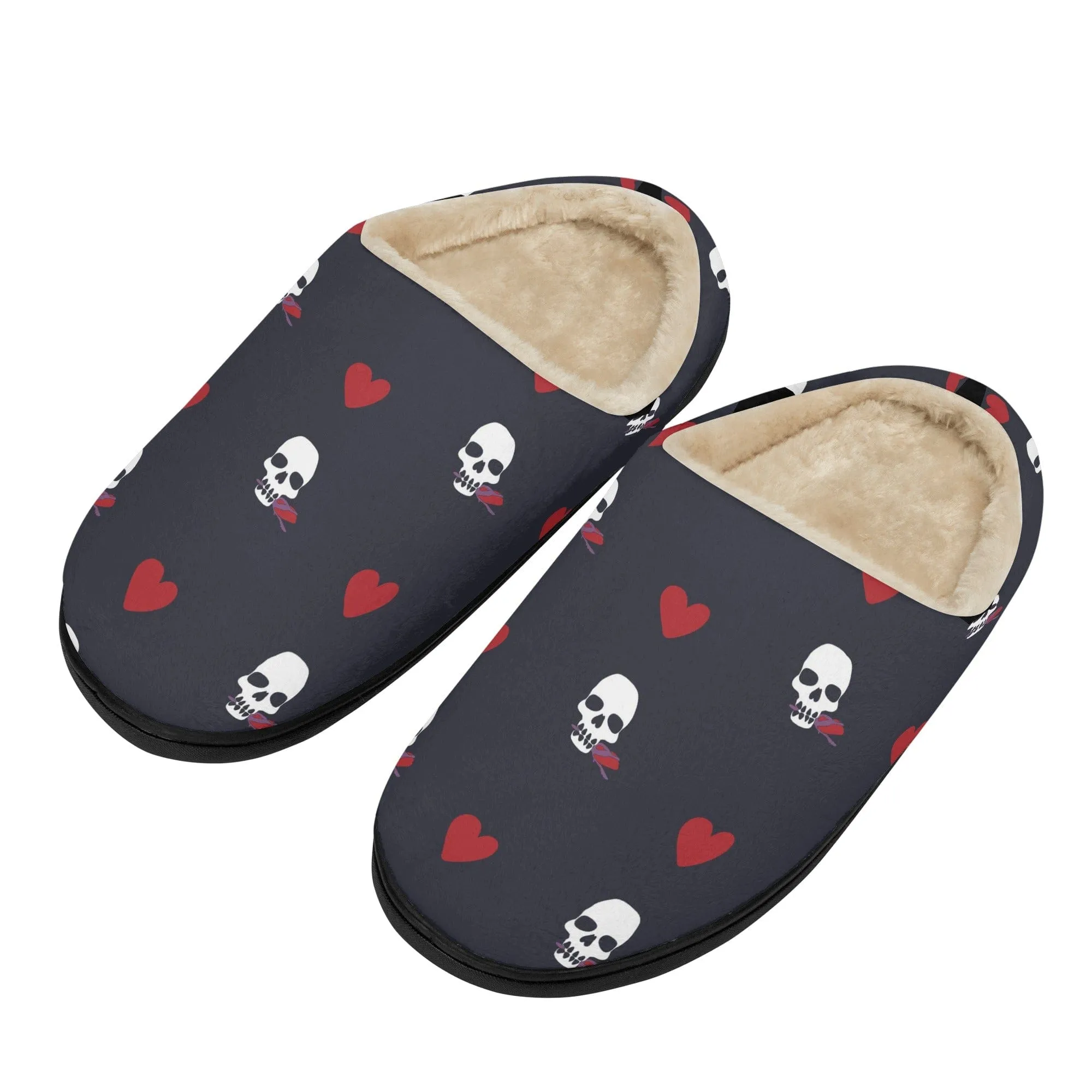 Skulls & Red Roses Fluffy Winter Slipper Room Shoes