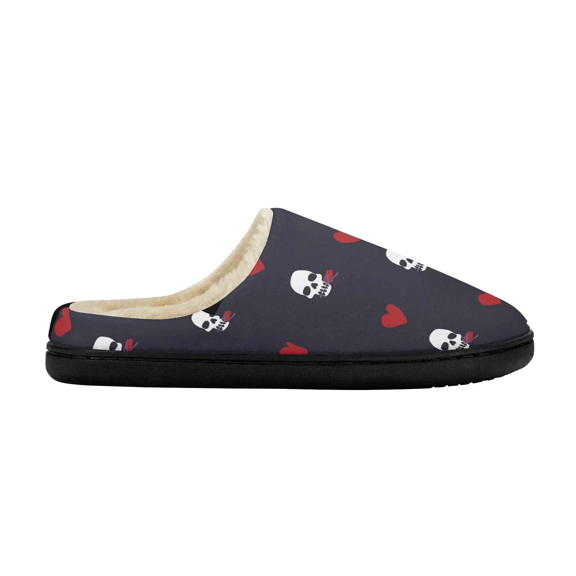 Skulls & Red Roses Fluffy Winter Slipper Room Shoes