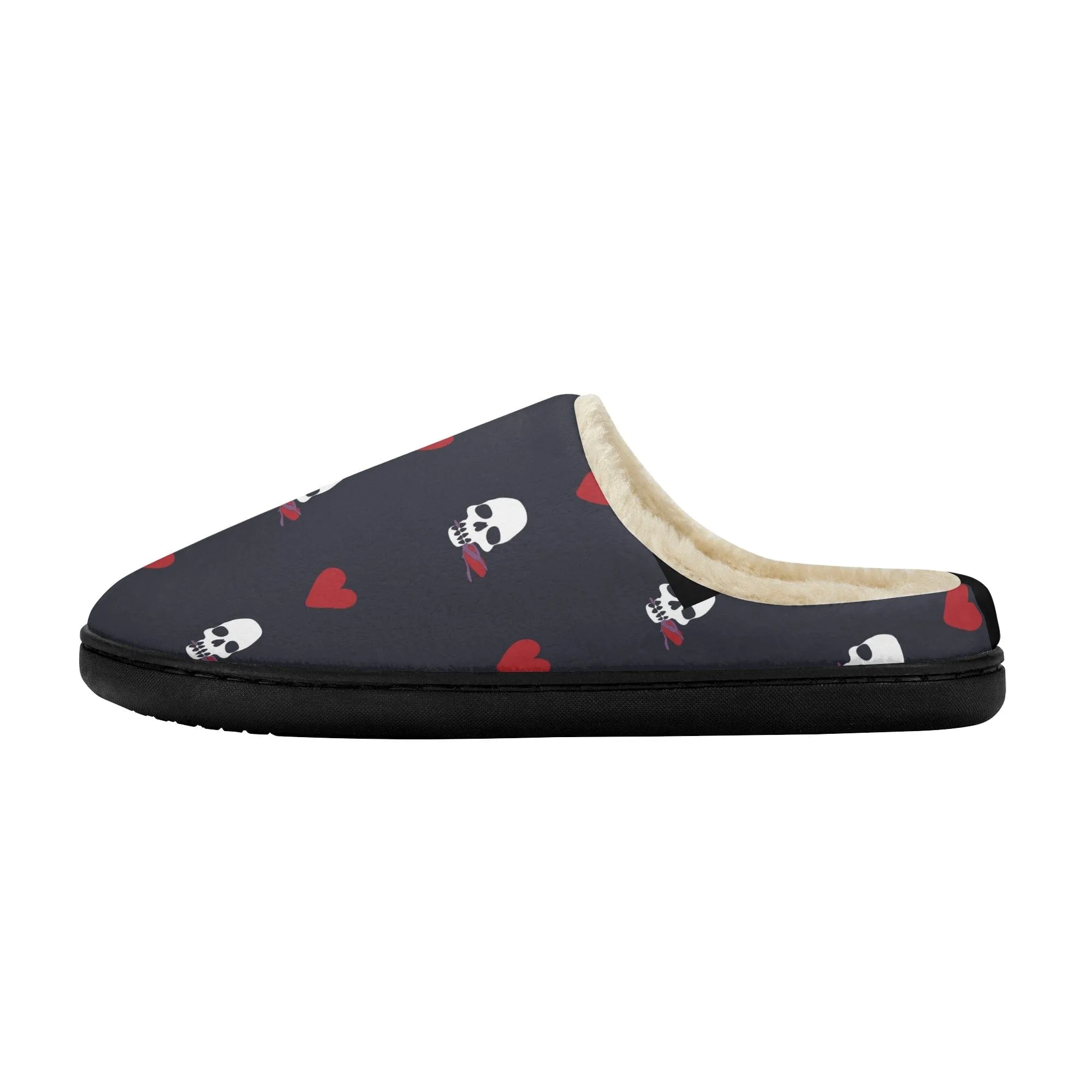 Skulls & Red Roses Fluffy Winter Slipper Room Shoes