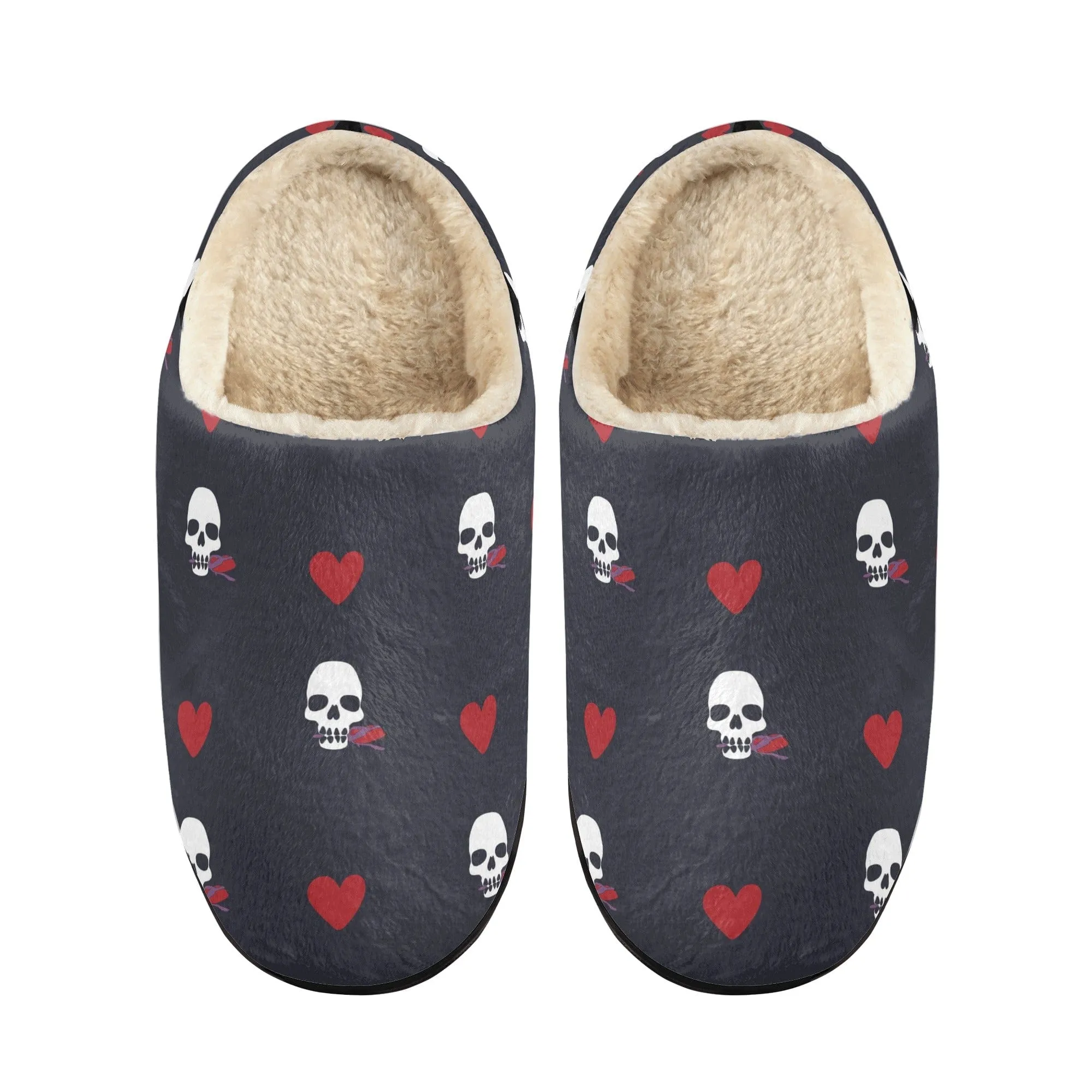 Skulls & Red Roses Fluffy Winter Slipper Room Shoes