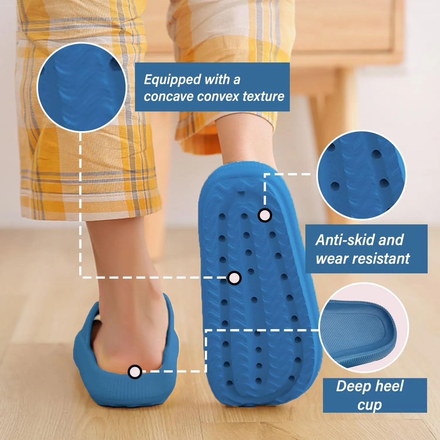Slides Pillow Slippers for Women and Men Non Slip Quick Drying Shower Slides Bathroom Sandals | Thick Sole | Anti-Slip Cloud Slippers Lightweight Spa Open Toe Shower Sandals | Indoor & Outdoor