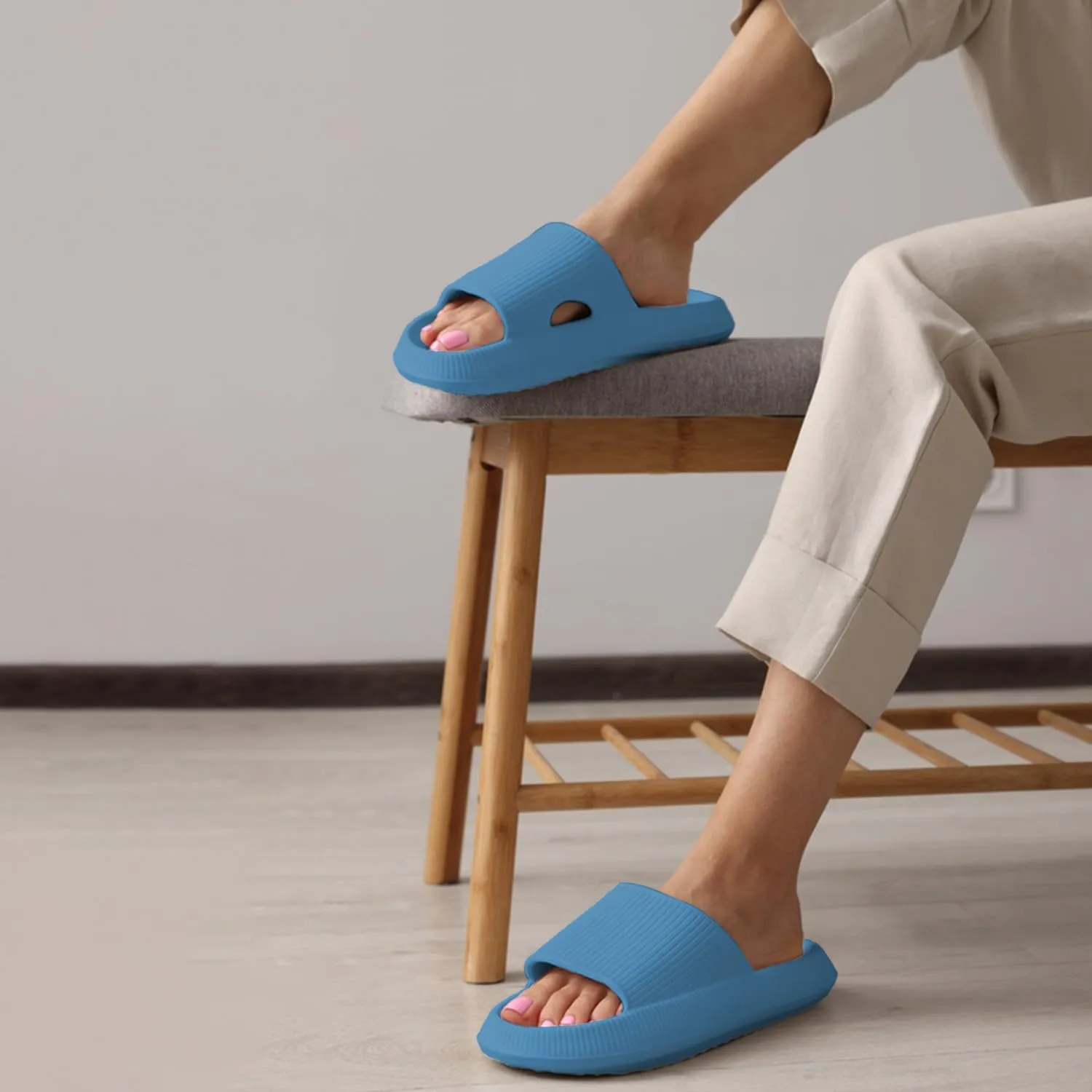 Slides Pillow Slippers for Women and Men Non Slip Quick Drying Shower Slides Bathroom Sandals | Thick Sole | Anti-Slip Cloud Slippers Lightweight Spa Open Toe Shower Sandals | Indoor & Outdoor
