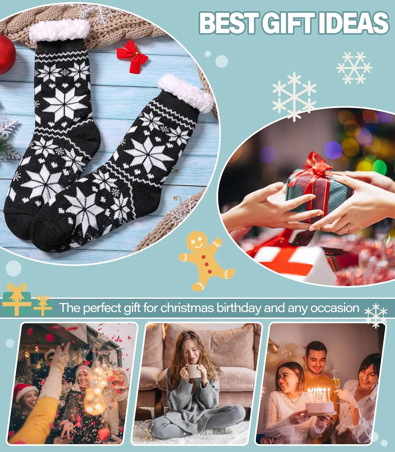 Slipper Socks for Women Fuzzy Non Slip Winter Thick Warm Soft Cozy Fleece Lining Home Socks with Grippers