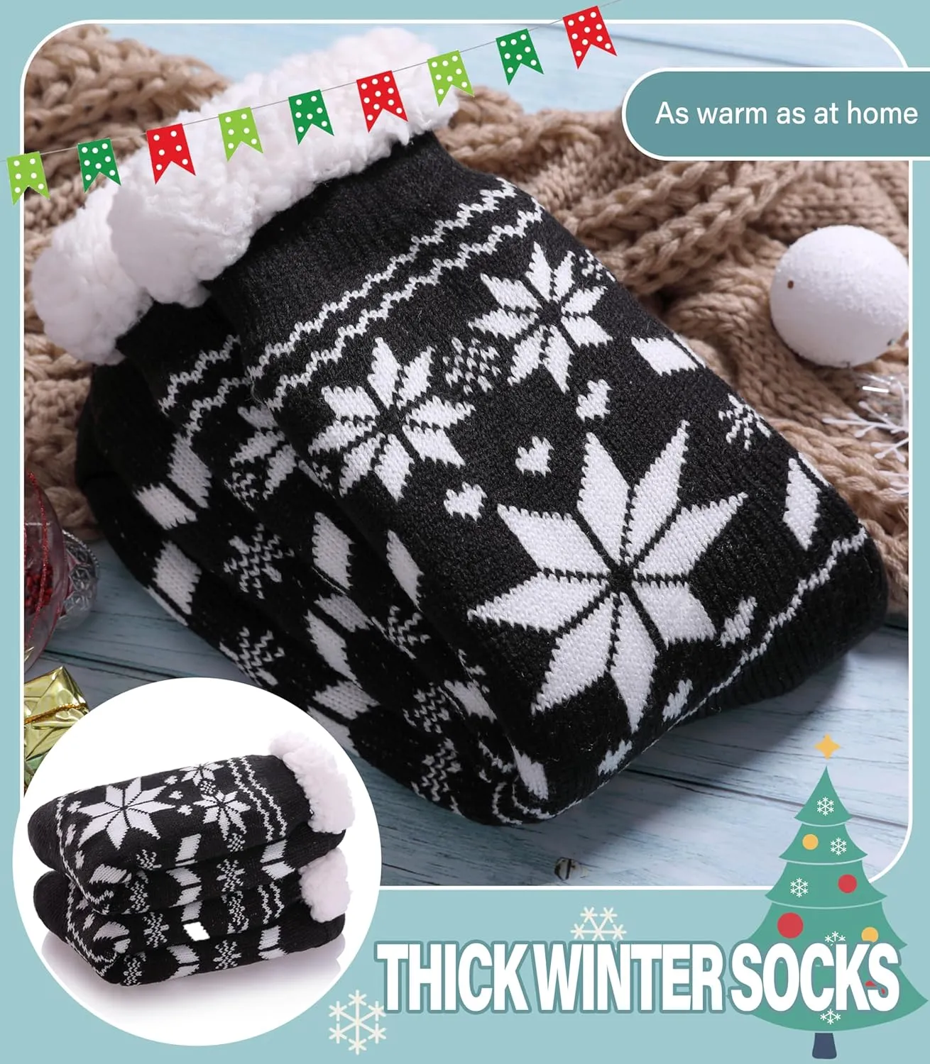 Slipper Socks for Women Fuzzy Non Slip Winter Thick Warm Soft Cozy Fleece Lining Home Socks with Grippers