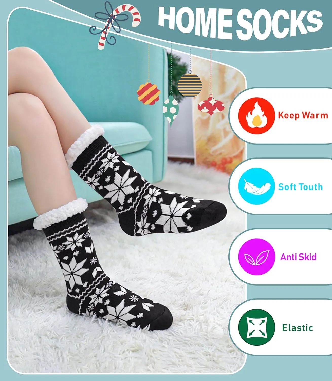 Slipper Socks for Women Fuzzy Non Slip Winter Thick Warm Soft Cozy Fleece Lining Home Socks with Grippers