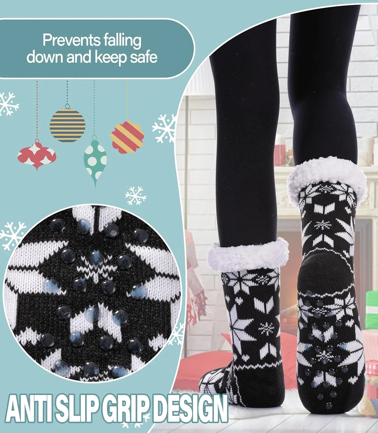 Slipper Socks for Women Fuzzy Non Slip Winter Thick Warm Soft Cozy Fleece Lining Home Socks with Grippers