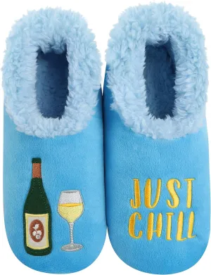 Snoozies Pairables Sherpa-lined Slipper Socks - Fuzzy and Cute Slippers for Women with Non-Slip Sole - Ladies Warm Slippers - Just Chill - Medium