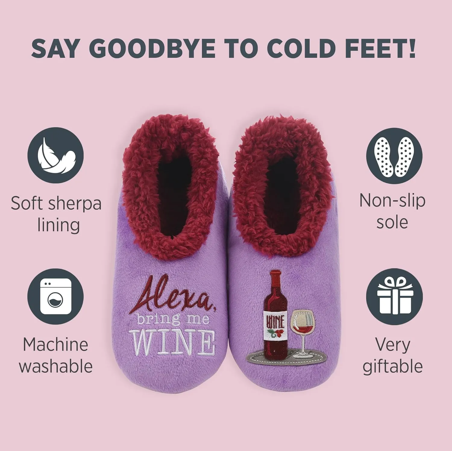 Snoozies Pairables Sherpa-lined Slipper Socks - Fuzzy and Cute Slippers for Women with Non-Slip Sole - Ladies Warm Slippers