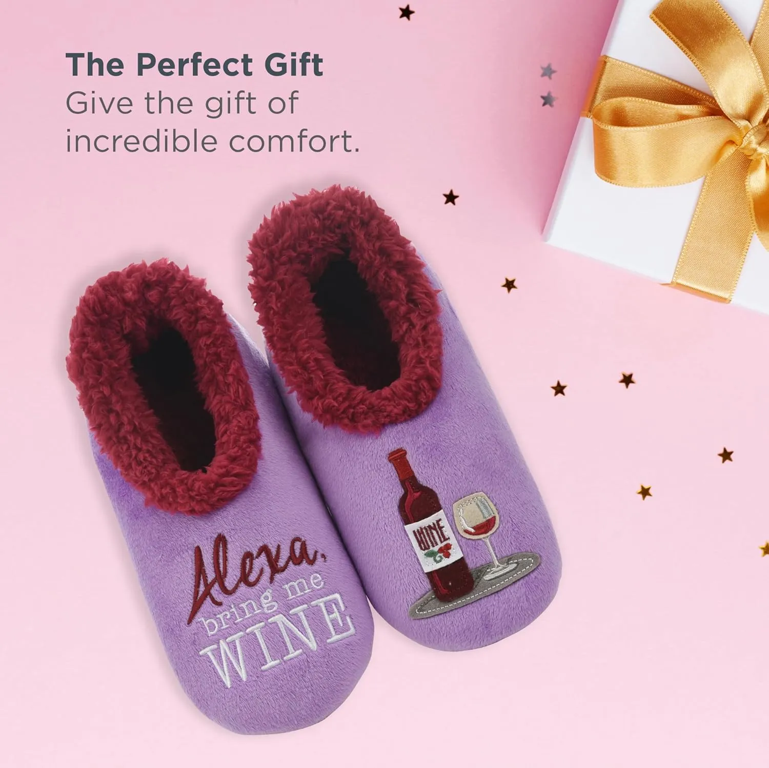 Snoozies Pairables Sherpa-lined Slipper Socks - Fuzzy and Cute Slippers for Women with Non-Slip Sole - Ladies Warm Slippers