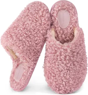 Snug Leaves Women's Scuff Slippers Furry Cute Curly Faux Wool Slip-on Indoor Memory Foam House Shoes