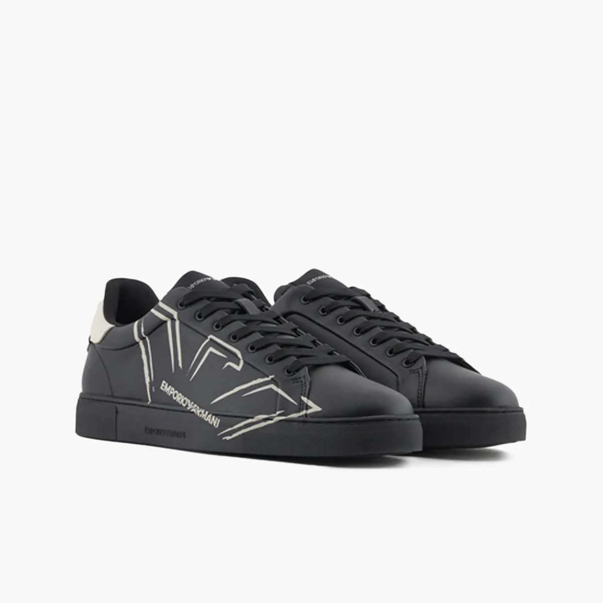 Soft Leather Round Toe Sneaker With Contrast Eagle Logo