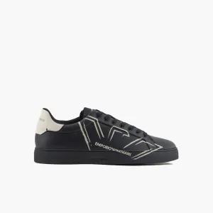 Soft Leather Round Toe Sneaker With Contrast Eagle Logo
