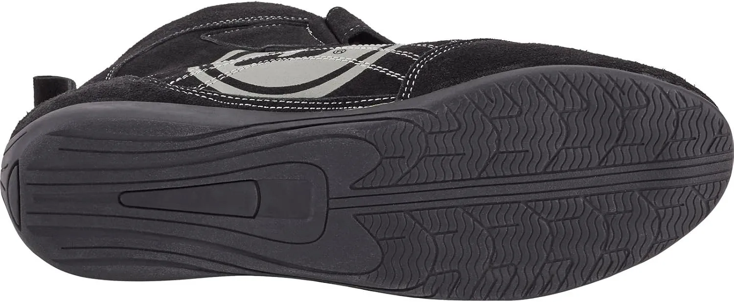 Speedway Motors Viper Mid-Top SFI 3.3/5 Racing Shoes, Size 10: Leather & FRC, Soft Compound Performance Sole, Reinforced Eyelets, Double Stitched, Hook-and-Loop Closure, Black with Gray Logo