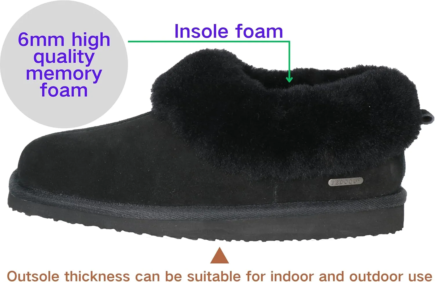 Square Toe Womes Leather Shearling Ankle Bootie EVA Soles Comfortable & Light-Weight Indoor Outdoor House Slipper