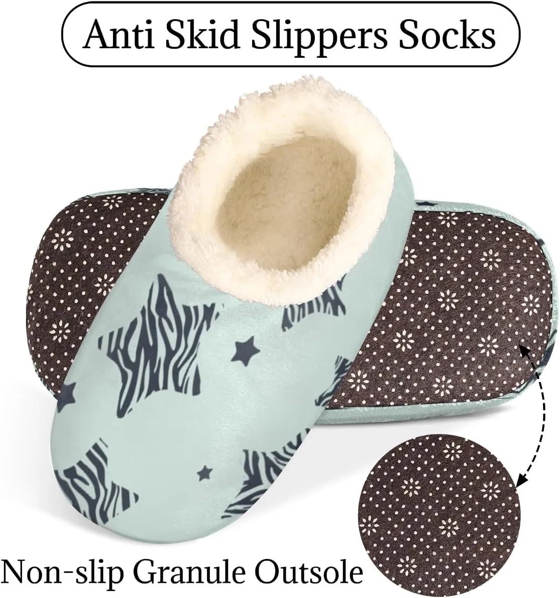 Star Women's Slippers, Zebra Stripe Soft Cozy Plush Lined House Slipper Shoes Indoor Non-Slip Slippers for Women Girls Boys Teenager