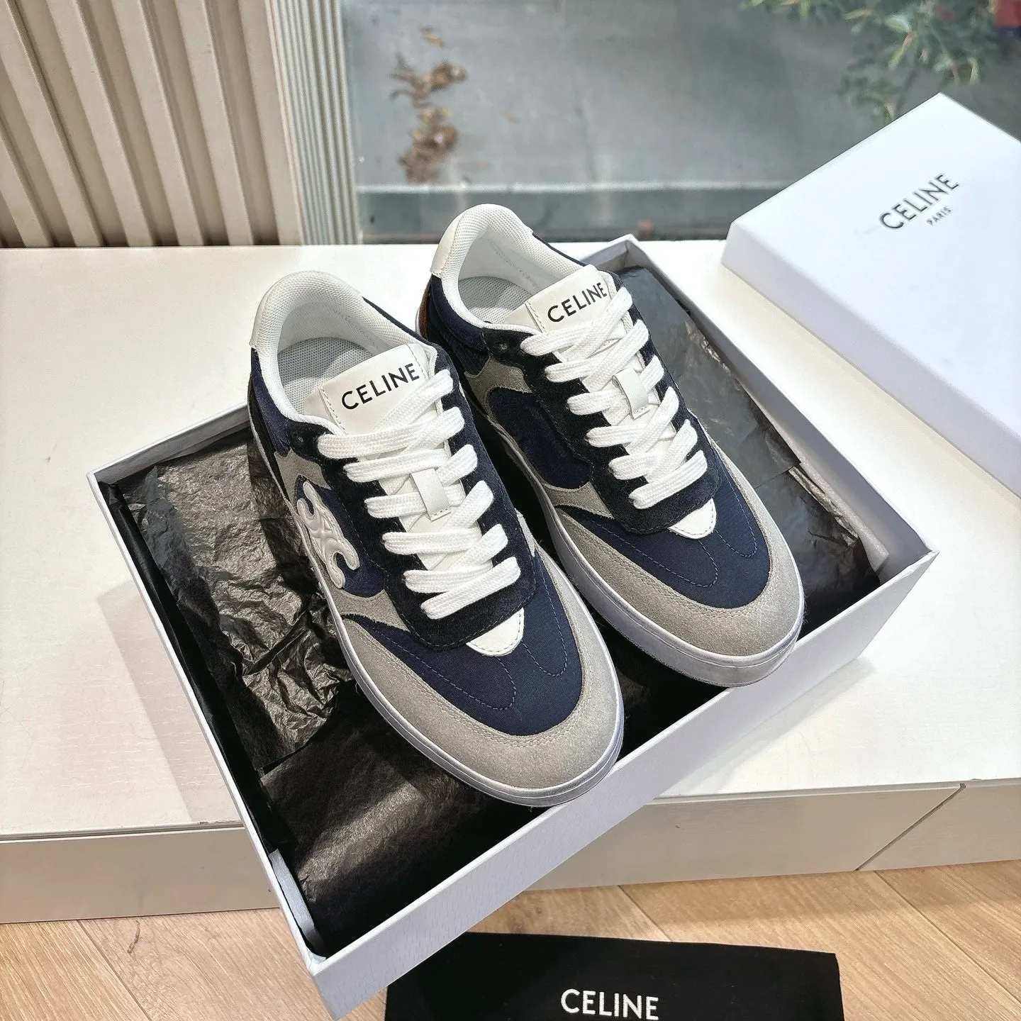 Stylish Suede Blue Celine CELINE 285895 Efficient operation Gray Sneaker