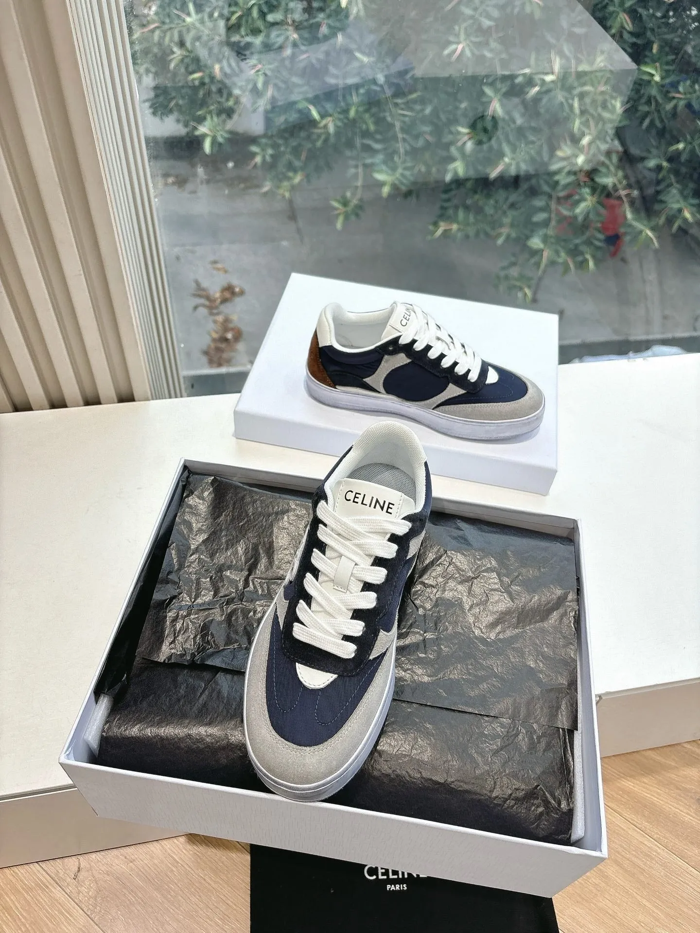 Stylish Suede Blue Celine CELINE 285895 Efficient operation Gray Sneaker