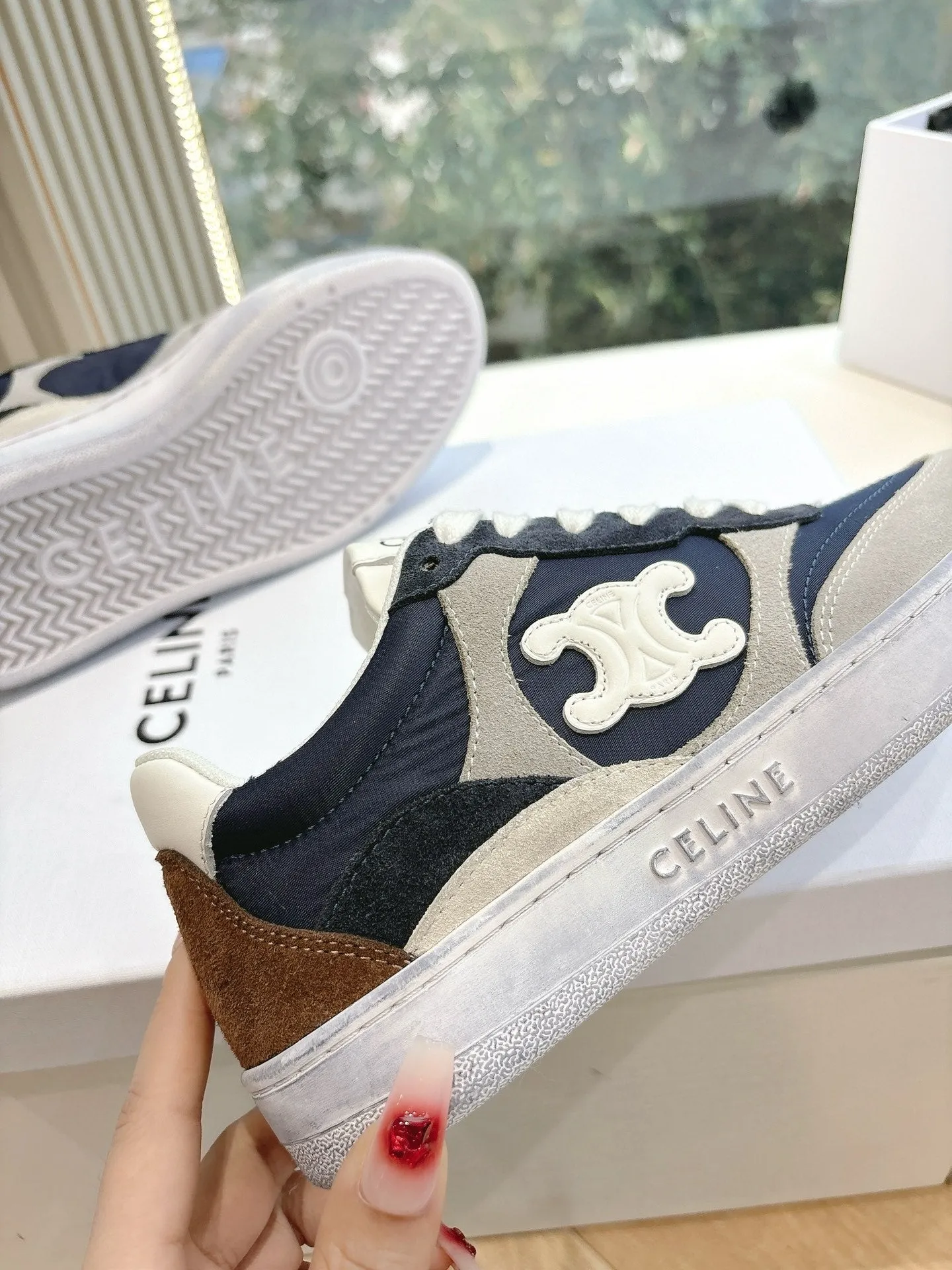 Stylish Suede Blue Celine CELINE 285895 Efficient operation Gray Sneaker