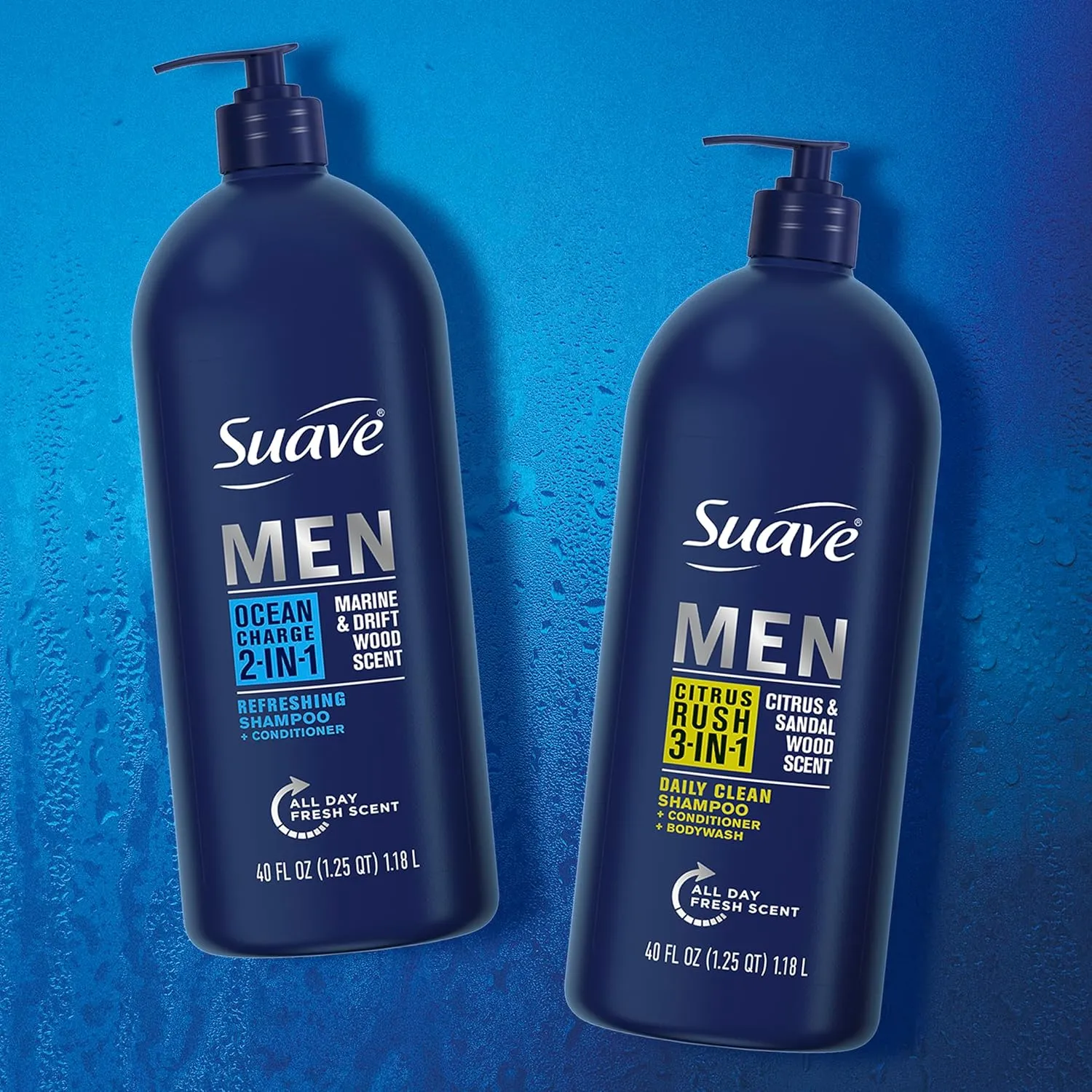 Suave Shampoo Conditioner Bodywash Men 3 in 1 Citrus & Sandal Wood to Cleanse and Nourish Hair and Skin, 40 oz Pack of 3