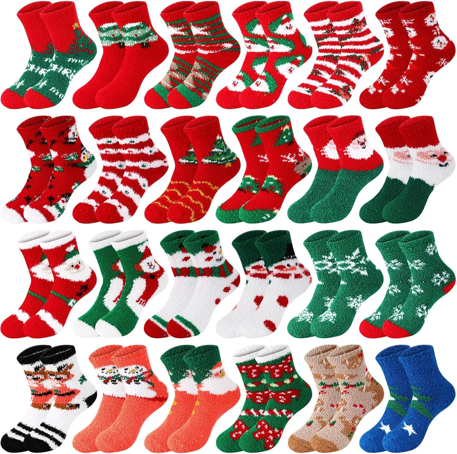 Suhine 24 Pairs Christmas Fuzzy Fluffy Slipper Novelty Socks for Women Men Xmas Gifts