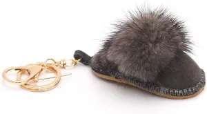 surell - Luxury Shearling Winter Slipper-Shaped Shoe Keychain with Genuine Mink Fur Trim - Fashion Lover's Bag Purse Charm