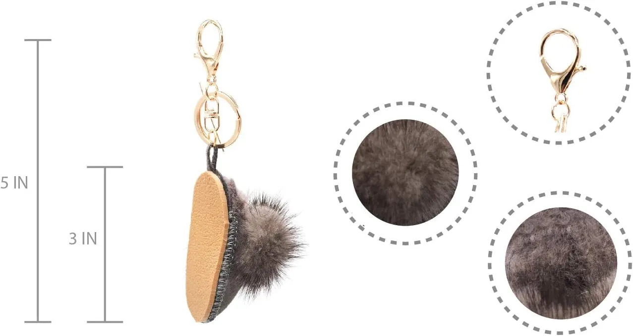surell - Luxury Shearling Winter Slipper-Shaped Shoe Keychain with Genuine Mink Fur Trim - Fashion Lover's Bag Purse Charm