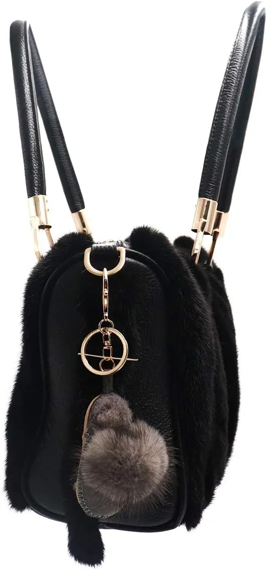 surell - Luxury Shearling Winter Slipper-Shaped Shoe Keychain with Genuine Mink Fur Trim - Fashion Lover's Bag Purse Charm