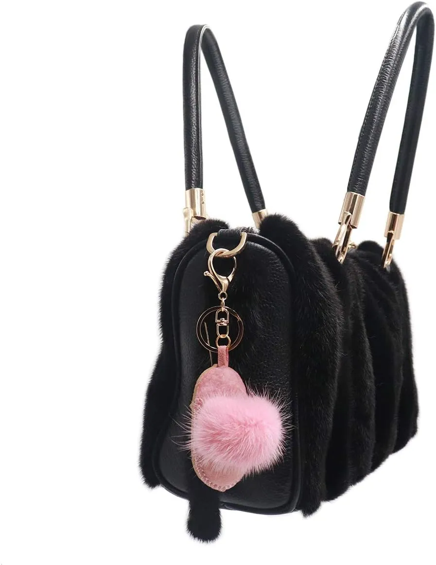 surell - Luxury Shearling Winter Slipper-Shaped Shoe Keychain with Genuine Mink Fur Trim - Fashion Lover's Bag Purse Charm