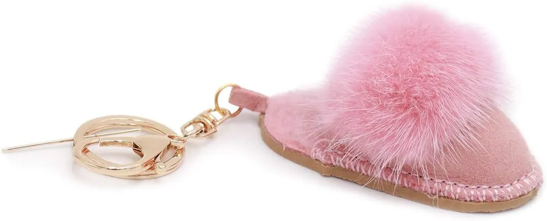 surell - Luxury Shearling Winter Slipper-Shaped Shoe Keychain with Genuine Mink Fur Trim - Fashion Lover's Bag Purse Charm