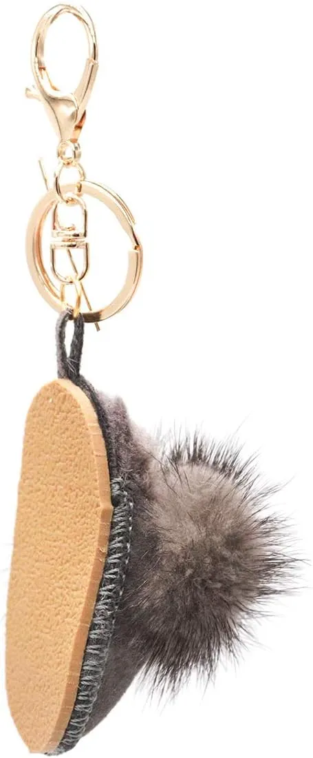 surell - Luxury Shearling Winter Slipper-Shaped Shoe Keychain with Genuine Mink Fur Trim - Fashion Lover's Bag Purse Charm
