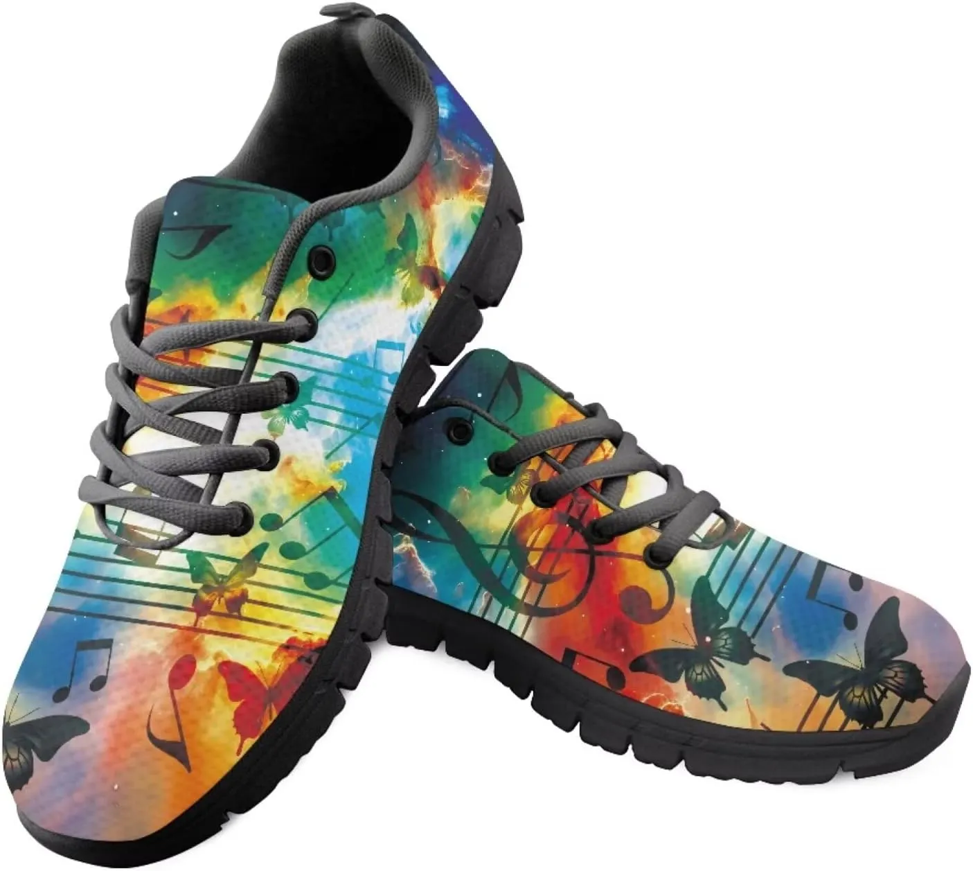 SYtrade Fashion Tennis Shoes for Women Print Slip On Running Sneakers Flat Canvas Shoes Black Sole