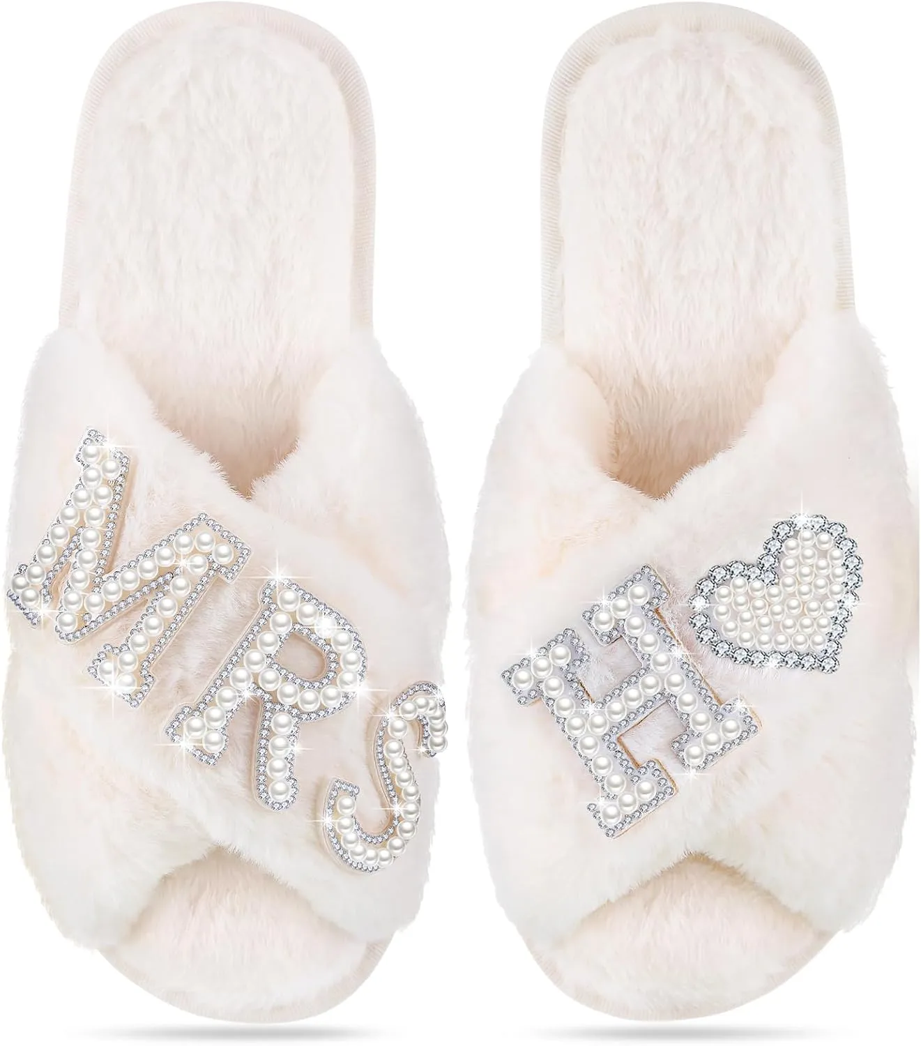 Tarpop Bride Slippers Mrs Slipper for Wedding with Personalized Initial Pearl Design Bridal Gifts