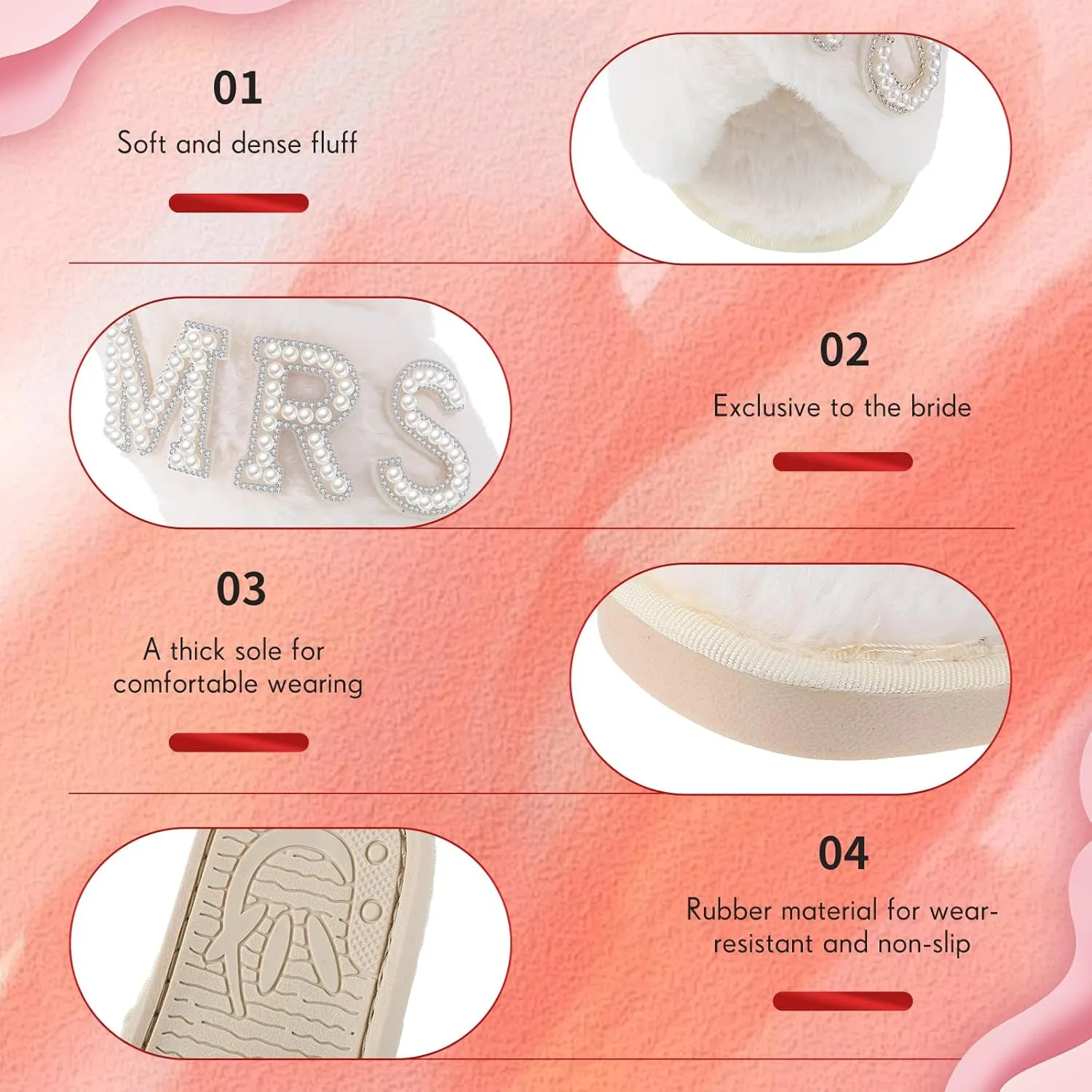 Tarpop Bride Slippers Mrs Slipper for Wedding with Personalized Initial Pearl Design Bridal Gifts