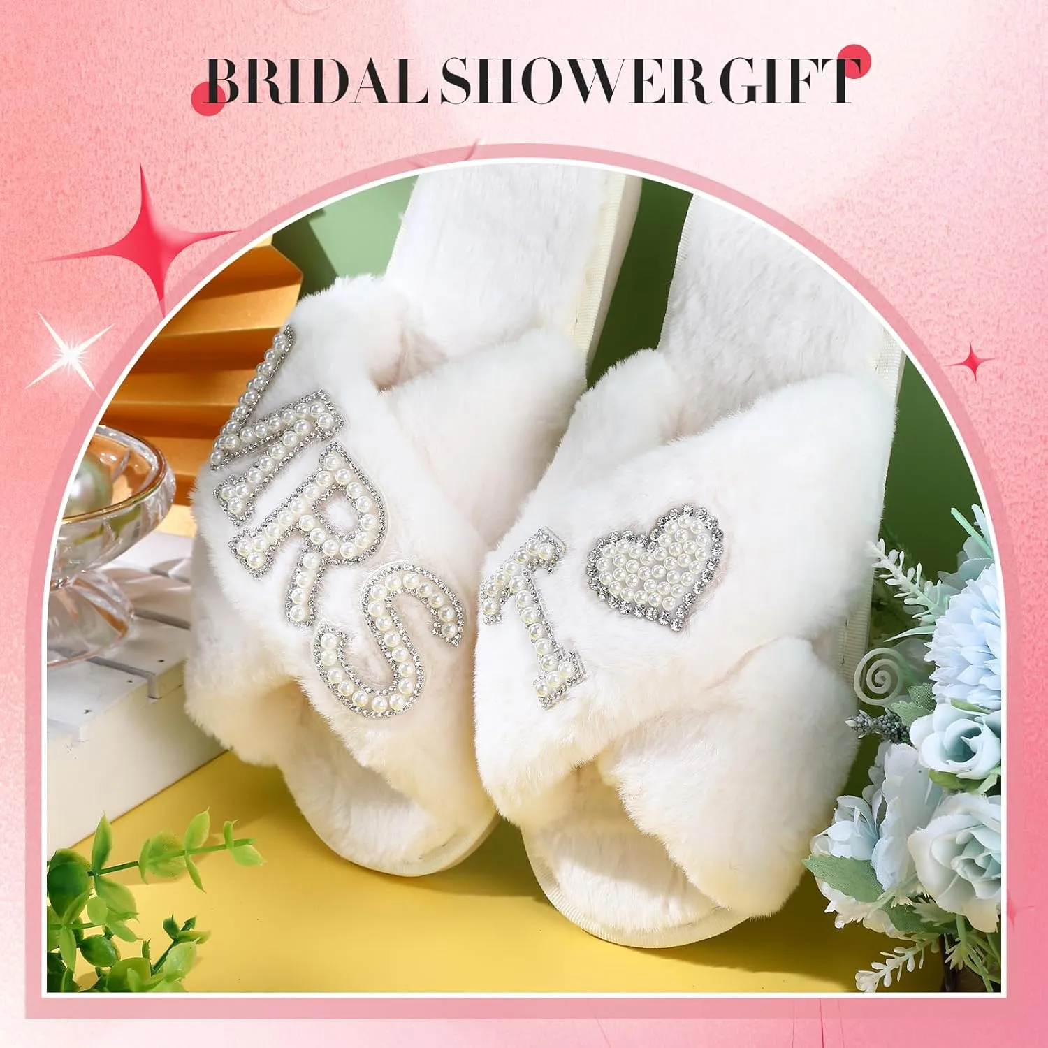 Tarpop Bride Slippers Mrs Slipper for Wedding with Personalized Initial Pearl Design Bridal Gifts