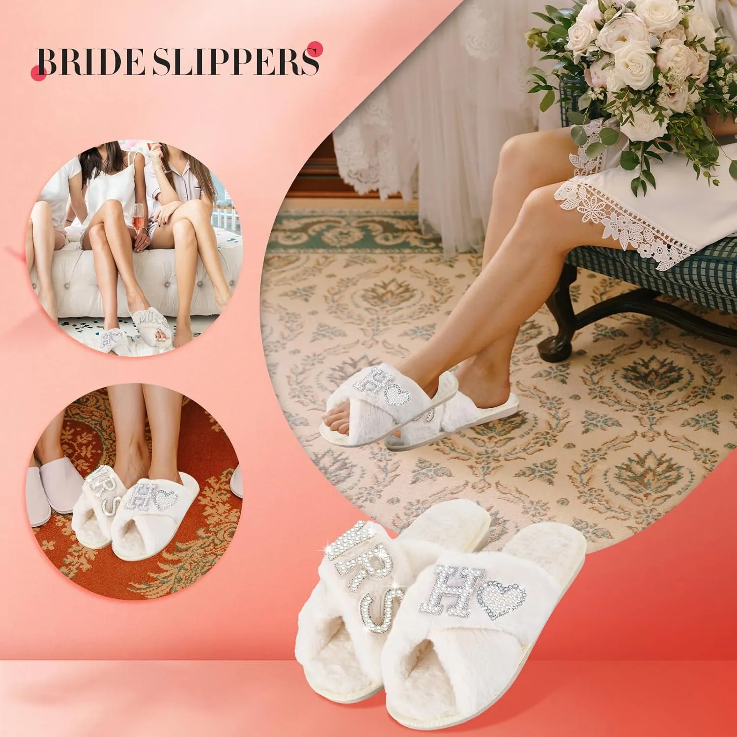 Tarpop Bride Slippers Mrs Slipper for Wedding with Personalized Initial Pearl Design Bridal Gifts