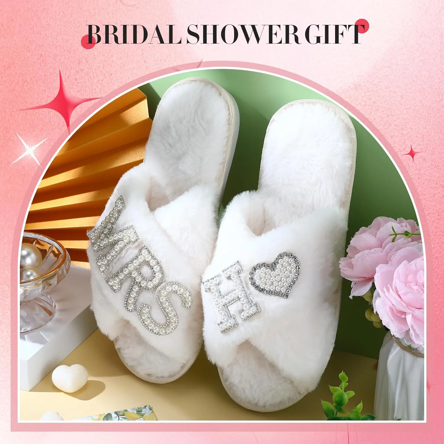 Tarpop Bride Slippers Mrs Slipper for Wedding with Personalized Initial Pearl Design Bridal Gifts