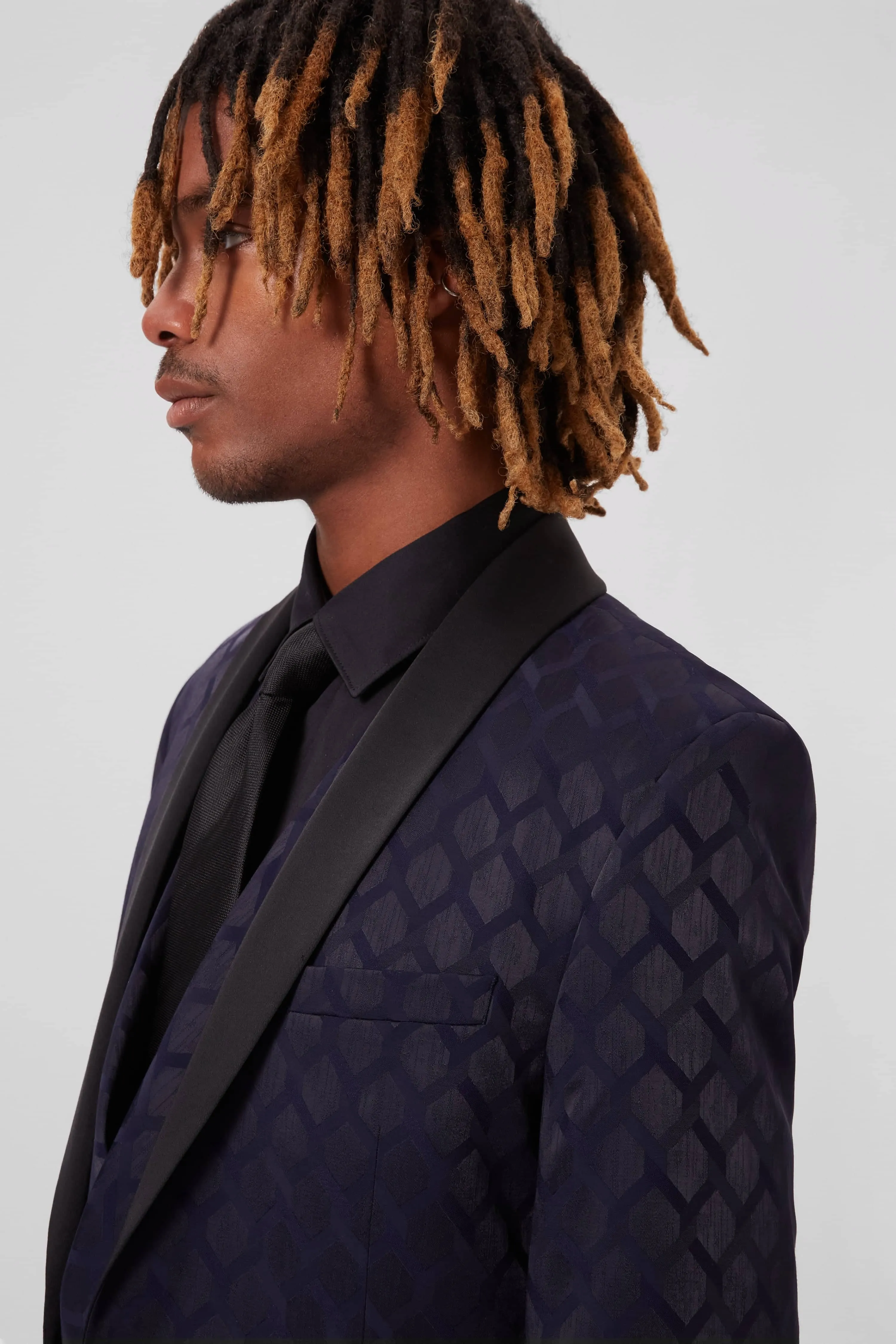 Tate Slim Fit Navy Jacquard Jacket - ARCHIVE