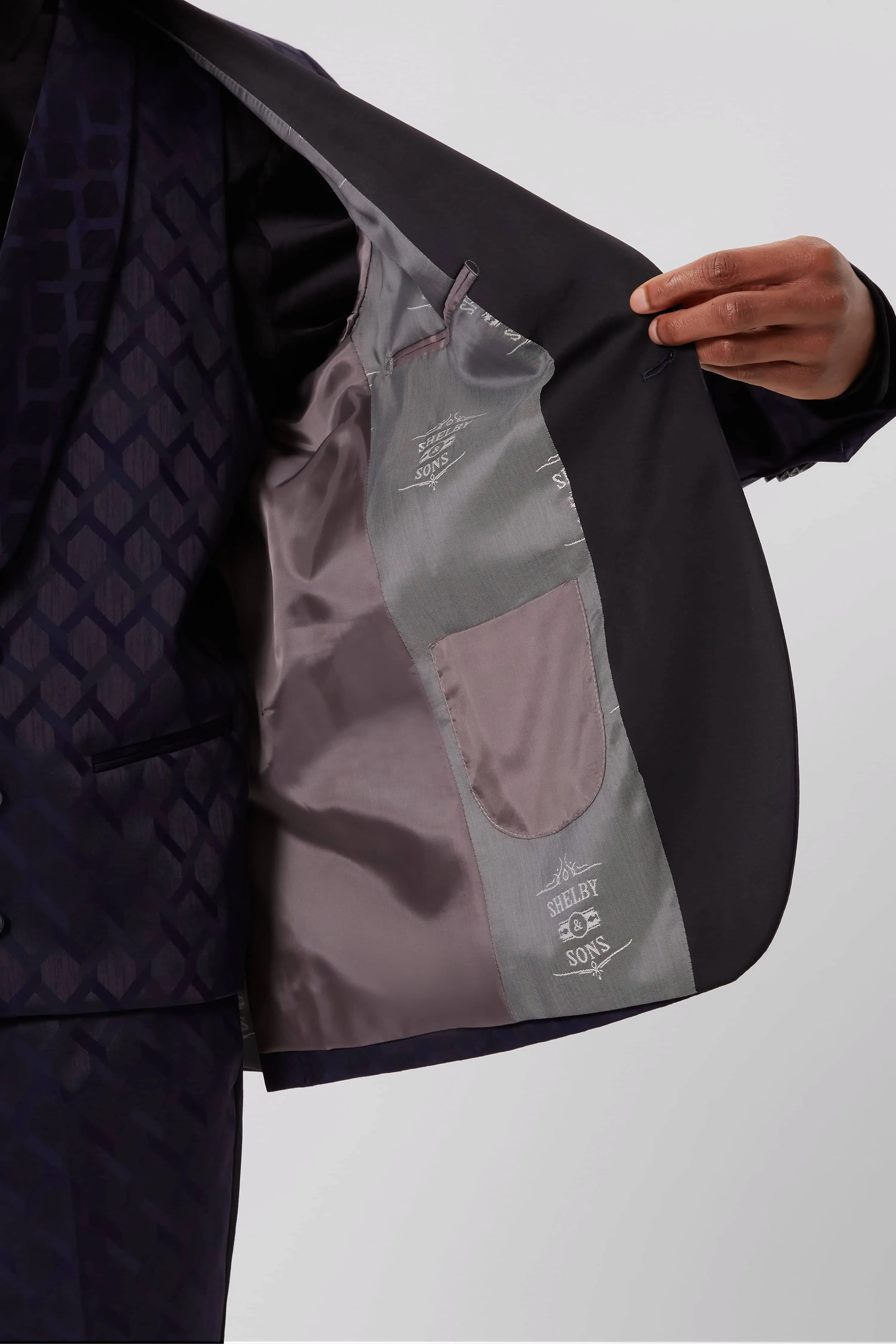 Tate Slim Fit Navy Jacquard Jacket - ARCHIVE