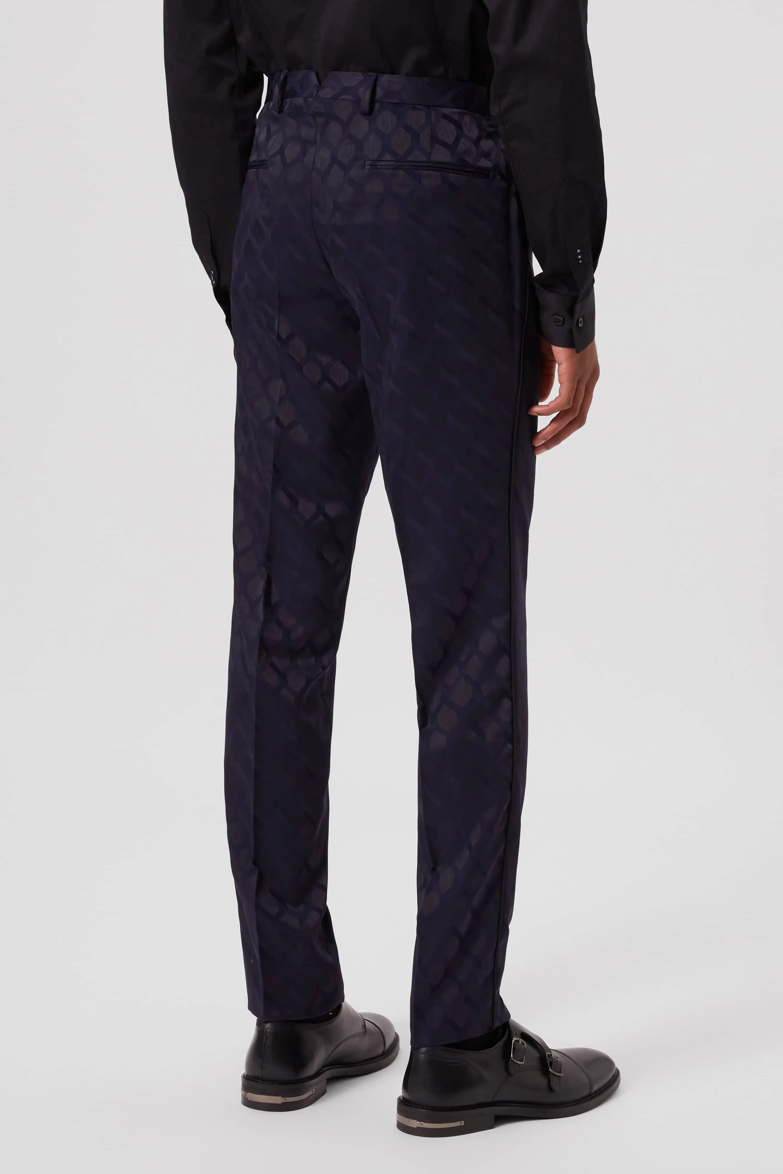 Tate Slim Fit Navy Jacquard Tuxedo Trousers - ARCHIVE