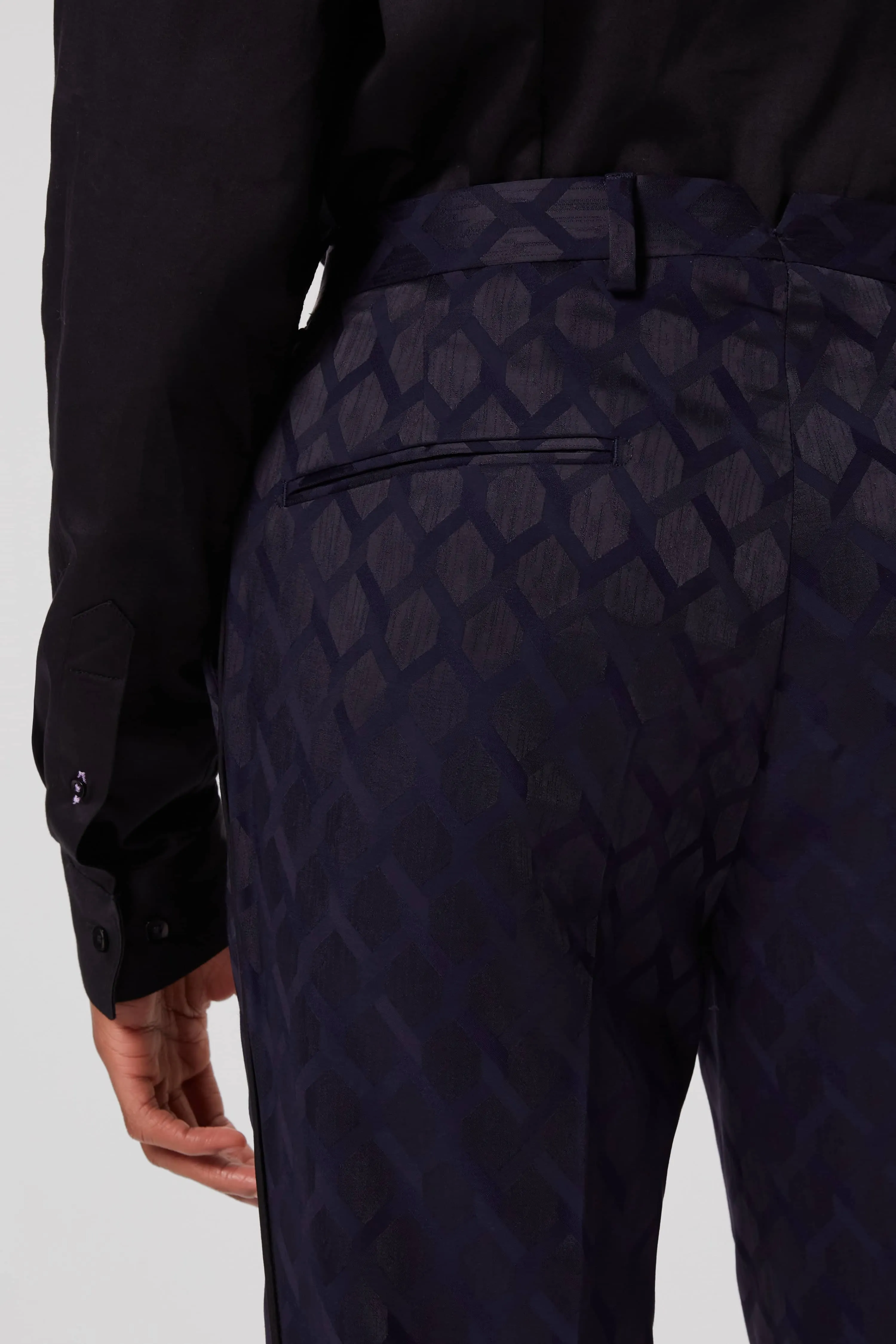 Tate Slim Fit Navy Jacquard Tuxedo Trousers - ARCHIVE