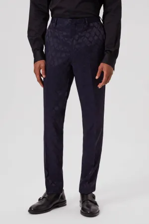 Tate Slim Fit Navy Jacquard Tuxedo Trousers - ARCHIVE
