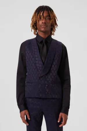 Tate Slim Fit Navy Jacquard Tuxedo Waistcoat - ARCHIVE