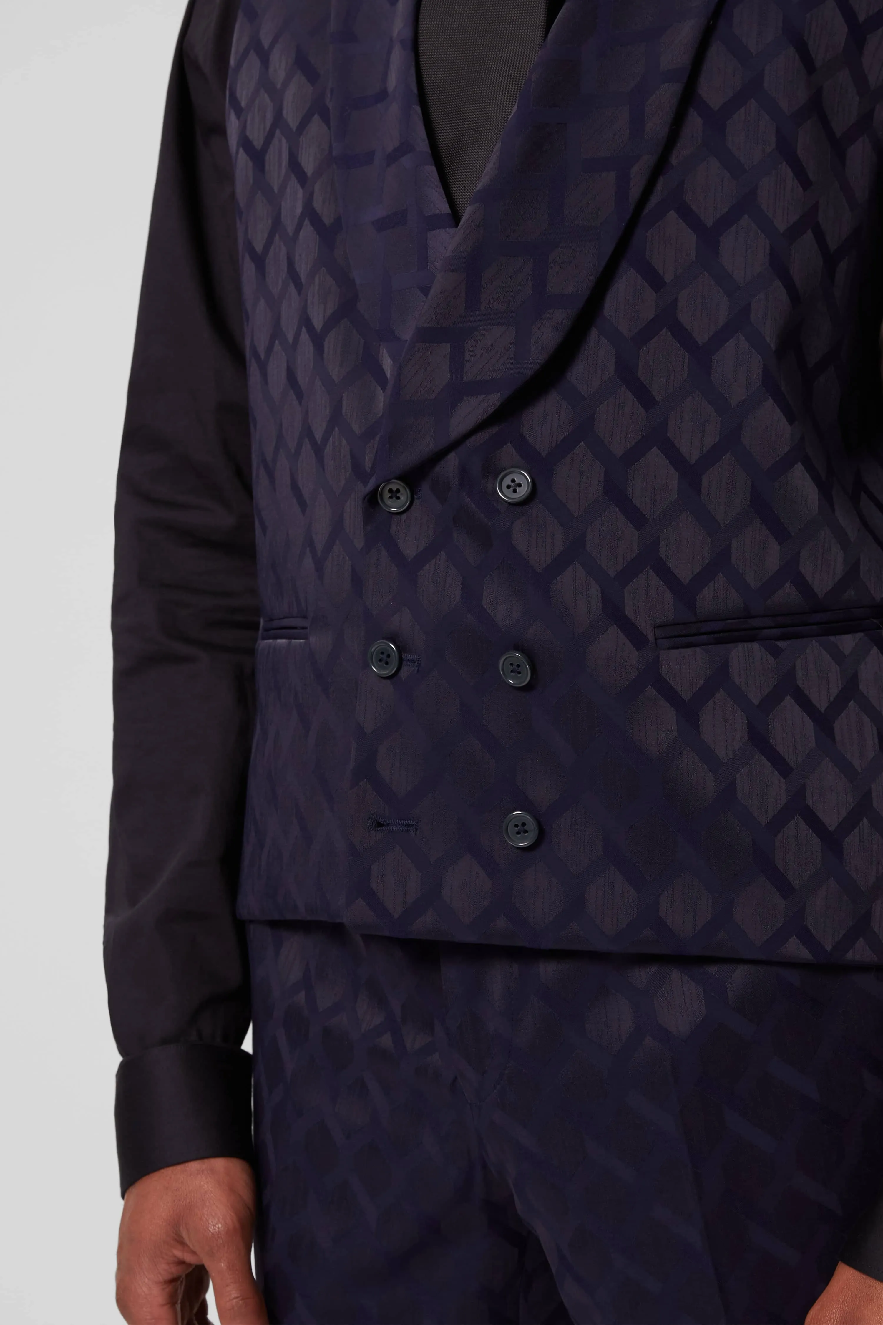 Tate Slim Fit Navy Jacquard Tuxedo Waistcoat - ARCHIVE