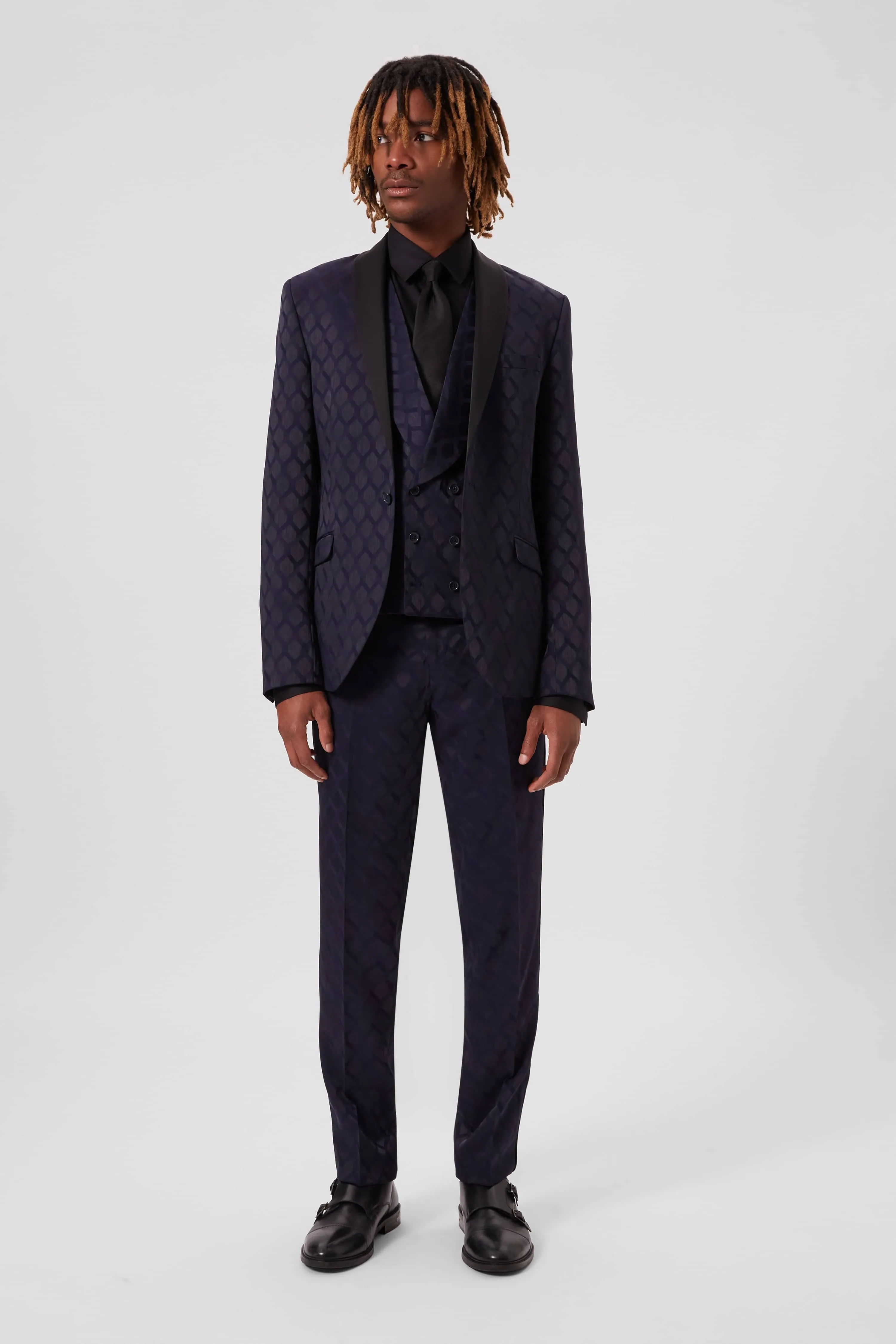 Tate Slim Fit Navy Jacquard Tuxedo Waistcoat - ARCHIVE