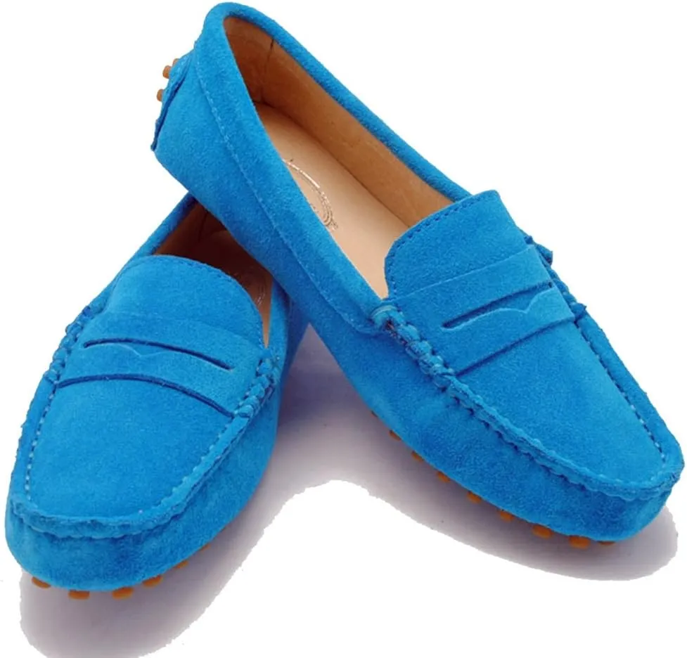 TDA Womens Comfortable Suede Leather Driving Walking Running Boat Loafers Moccasins Flats Multi Colored